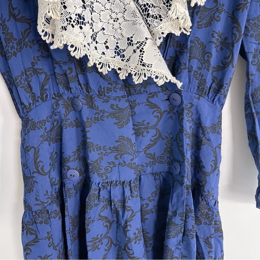 Vintage 1980s Gunne Sax Royal Blue Midi Dress with White Lace Collar - Picture 6 of 10